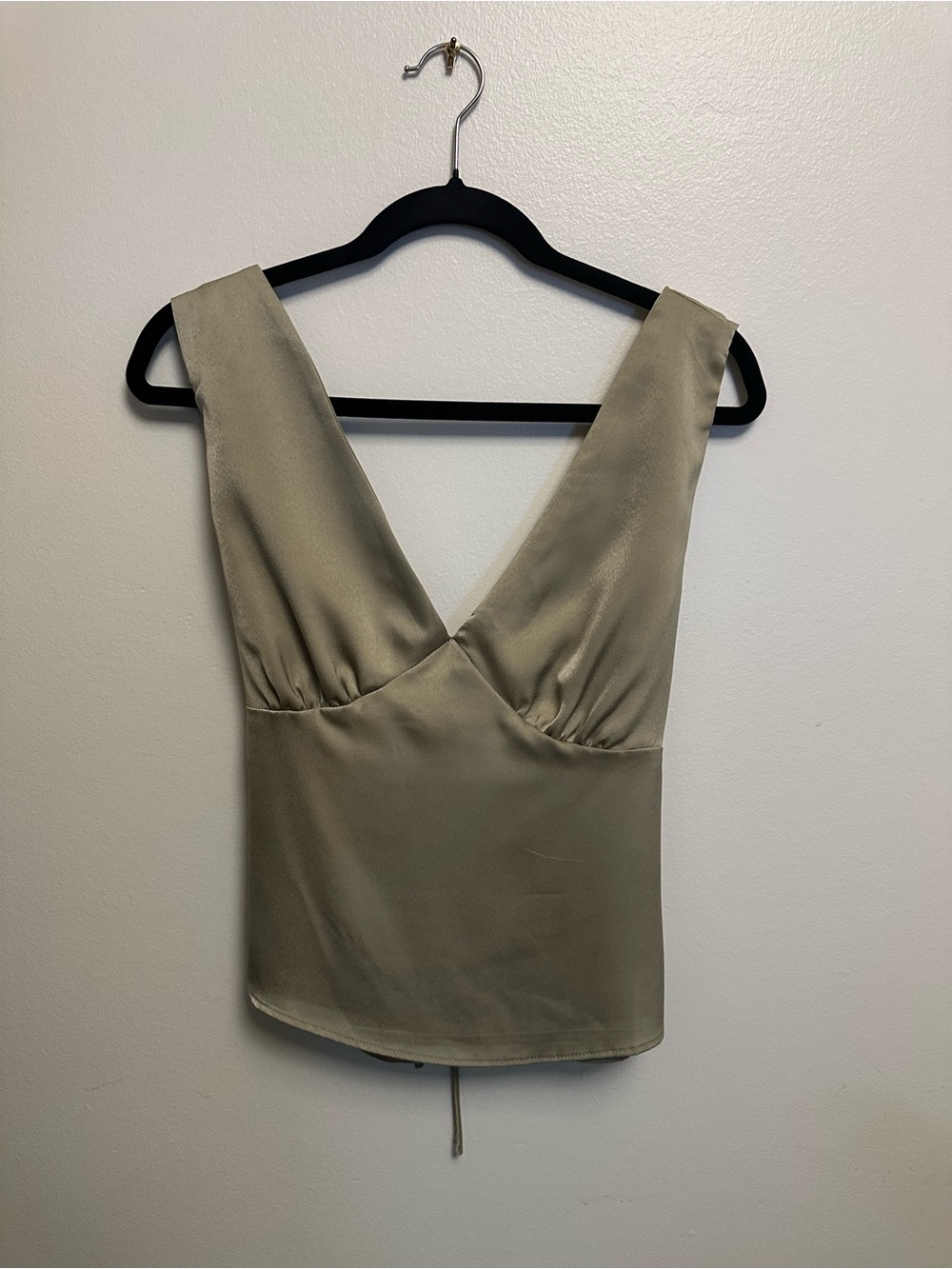 Satin V-Neck Sleeveless Top in Olive